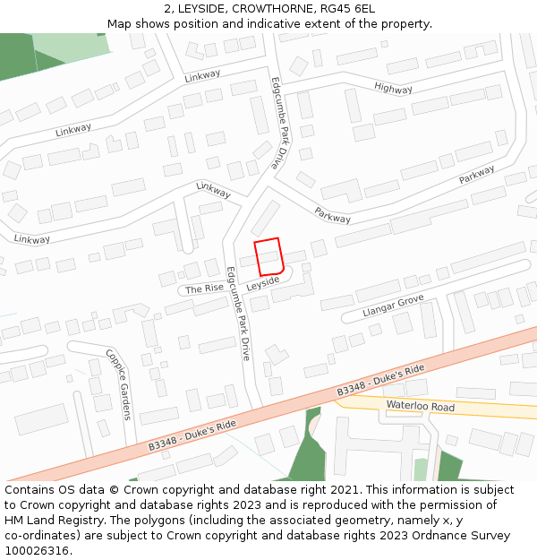 2, LEYSIDE, CROWTHORNE, RG45 6EL: Location map and indicative extent of plot