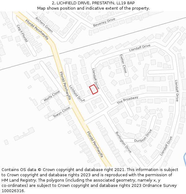 2, LICHFIELD DRIVE, PRESTATYN, LL19 8AP: Location map and indicative extent of plot