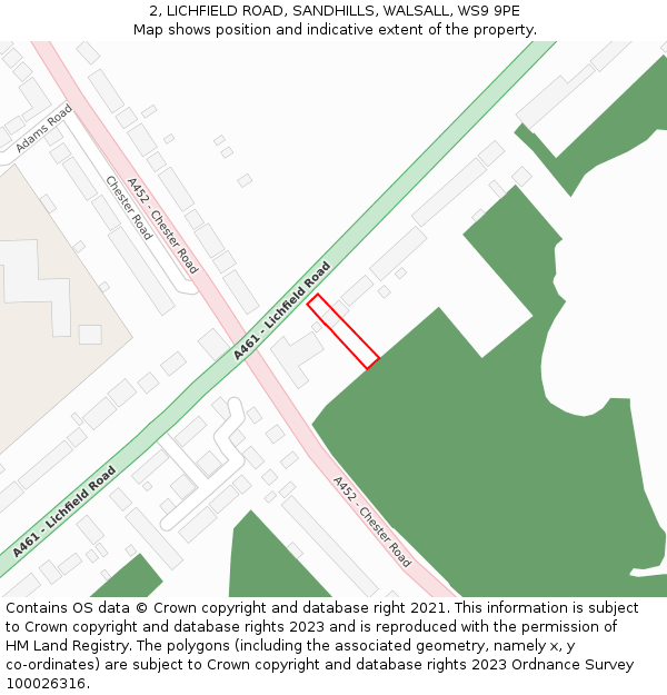 2, LICHFIELD ROAD, SANDHILLS, WALSALL, WS9 9PE: Location map and indicative extent of plot