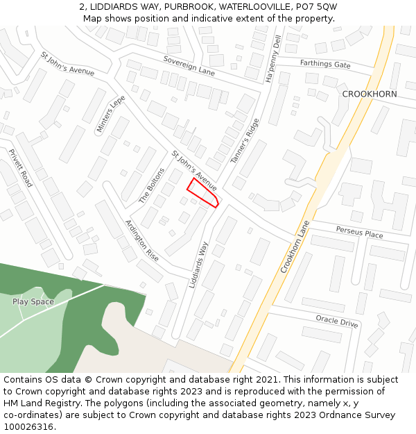 2, LIDDIARDS WAY, PURBROOK, WATERLOOVILLE, PO7 5QW: Location map and indicative extent of plot