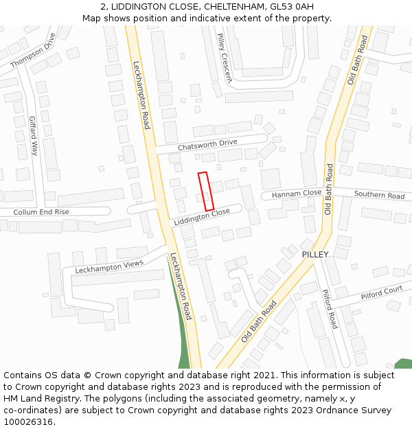 2, LIDDINGTON CLOSE, CHELTENHAM, GL53 0AH: Location map and indicative extent of plot