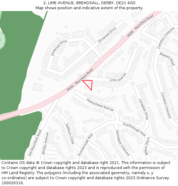 2, LIME AVENUE, BREADSALL, DERBY, DE21 4GD: Location map and indicative extent of plot