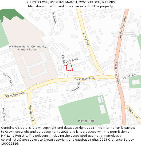 2, LIME CLOSE, WICKHAM MARKET, WOODBRIDGE, IP13 0RS: Location map and indicative extent of plot