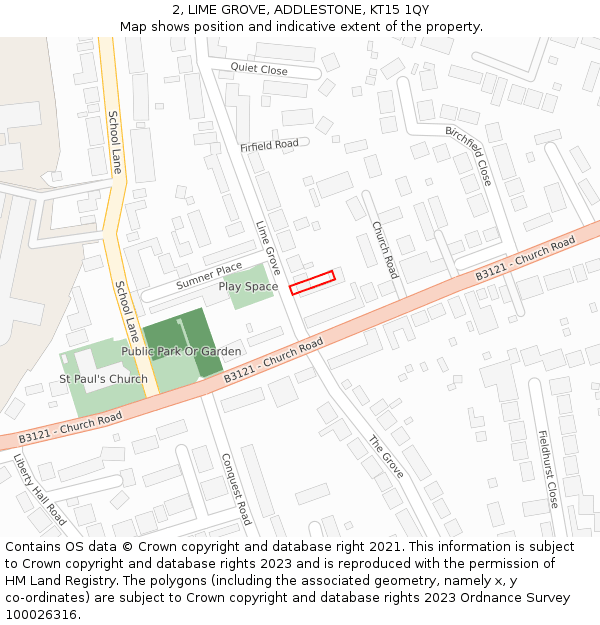2, LIME GROVE, ADDLESTONE, KT15 1QY: Location map and indicative extent of plot
