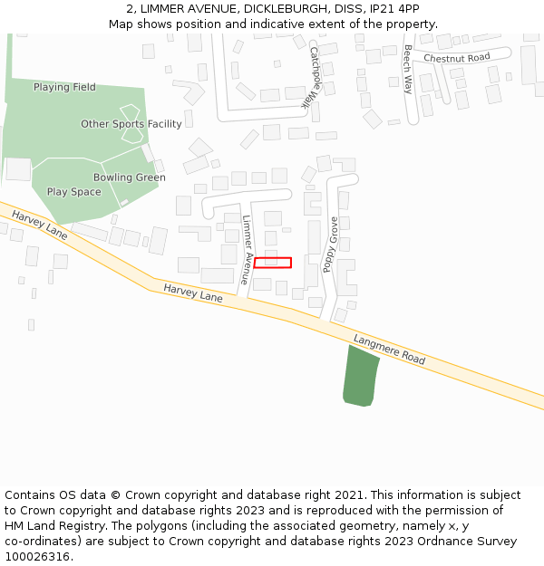 2, LIMMER AVENUE, DICKLEBURGH, DISS, IP21 4PP: Location map and indicative extent of plot