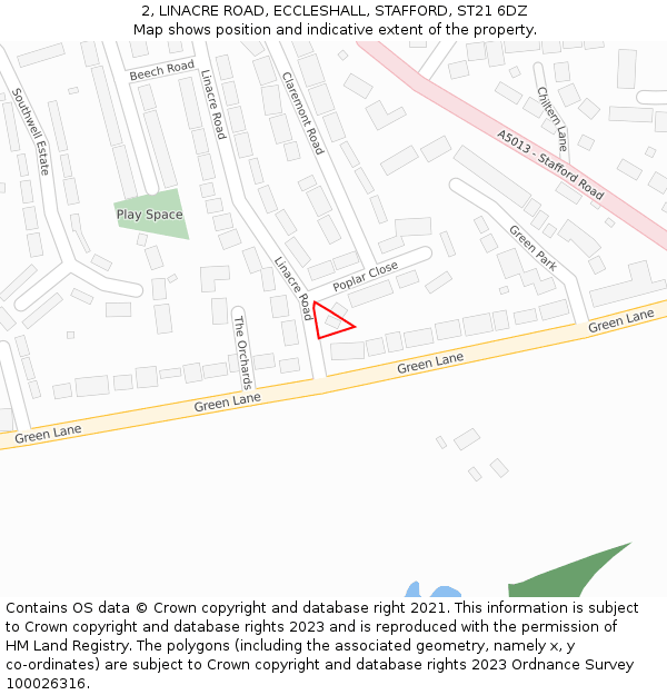 2, LINACRE ROAD, ECCLESHALL, STAFFORD, ST21 6DZ: Location map and indicative extent of plot