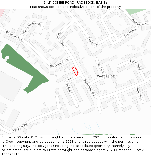 2, LINCOMBE ROAD, RADSTOCK, BA3 3YJ: Location map and indicative extent of plot