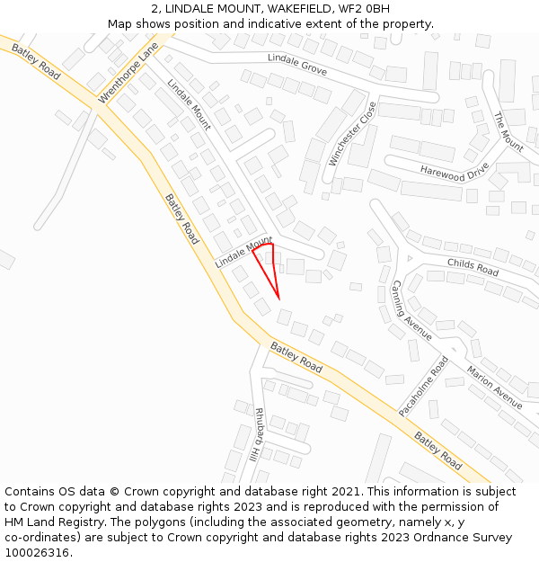 2, LINDALE MOUNT, WAKEFIELD, WF2 0BH: Location map and indicative extent of plot