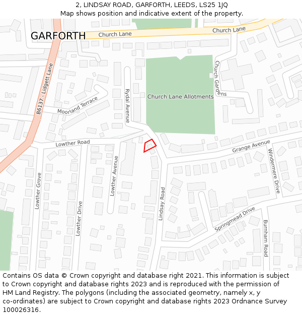 2, LINDSAY ROAD, GARFORTH, LEEDS, LS25 1JQ: Location map and indicative extent of plot