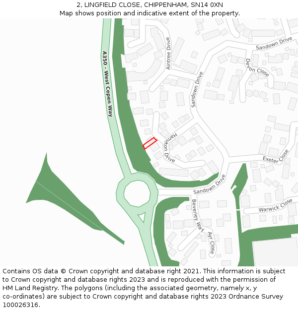 2, LINGFIELD CLOSE, CHIPPENHAM, SN14 0XN: Location map and indicative extent of plot