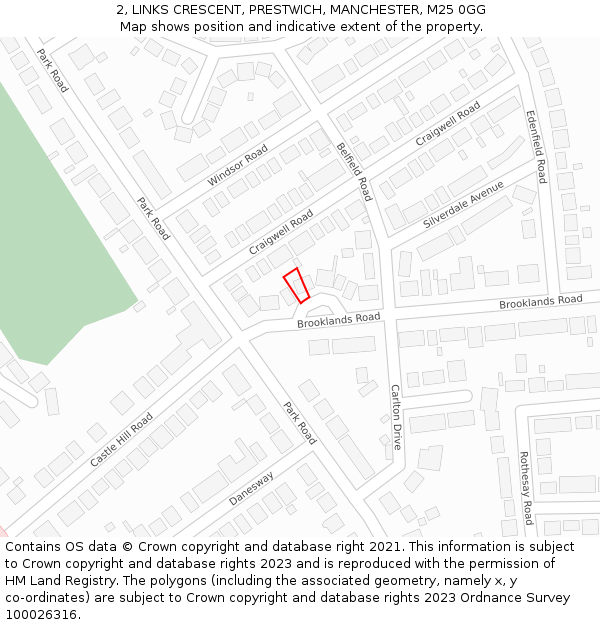 2, LINKS CRESCENT, PRESTWICH, MANCHESTER, M25 0GG: Location map and indicative extent of plot