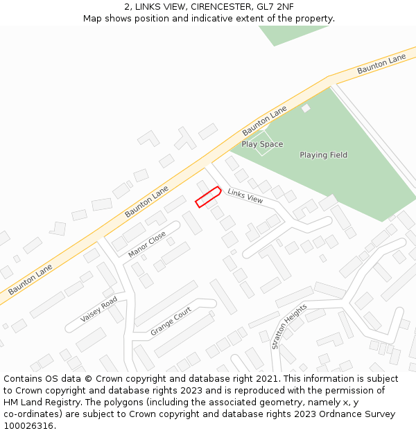 2, LINKS VIEW, CIRENCESTER, GL7 2NF: Location map and indicative extent of plot