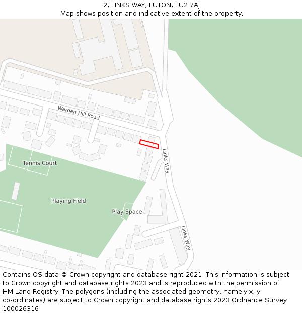 2, LINKS WAY, LUTON, LU2 7AJ: Location map and indicative extent of plot