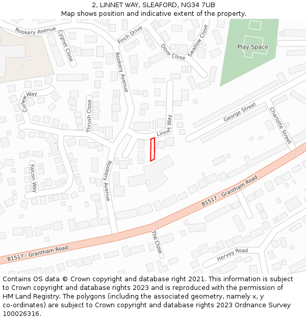 2, LINNET WAY, SLEAFORD, NG34 7UB: Location map and indicative extent of plot