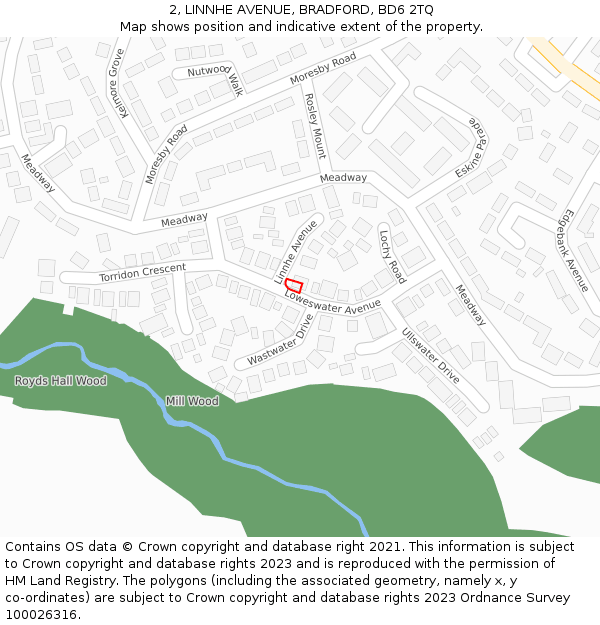 2, LINNHE AVENUE, BRADFORD, BD6 2TQ: Location map and indicative extent of plot