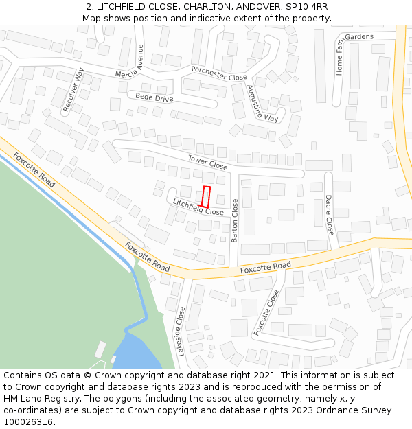 2, LITCHFIELD CLOSE, CHARLTON, ANDOVER, SP10 4RR: Location map and indicative extent of plot