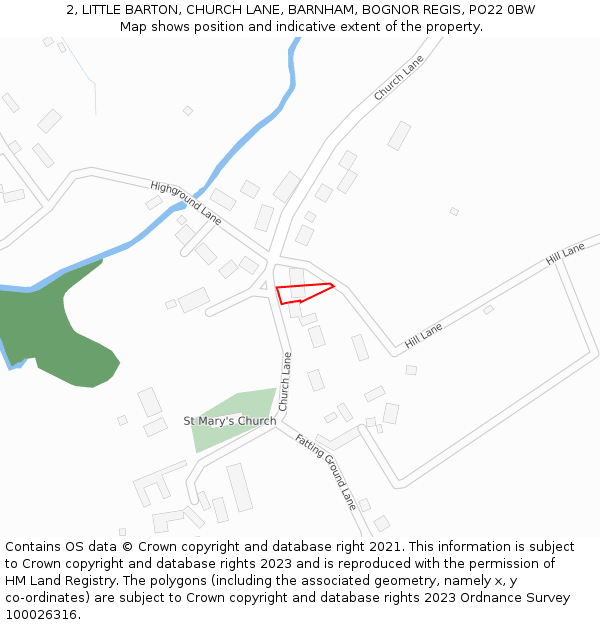 2, LITTLE BARTON, CHURCH LANE, BARNHAM, BOGNOR REGIS, PO22 0BW: Location map and indicative extent of plot