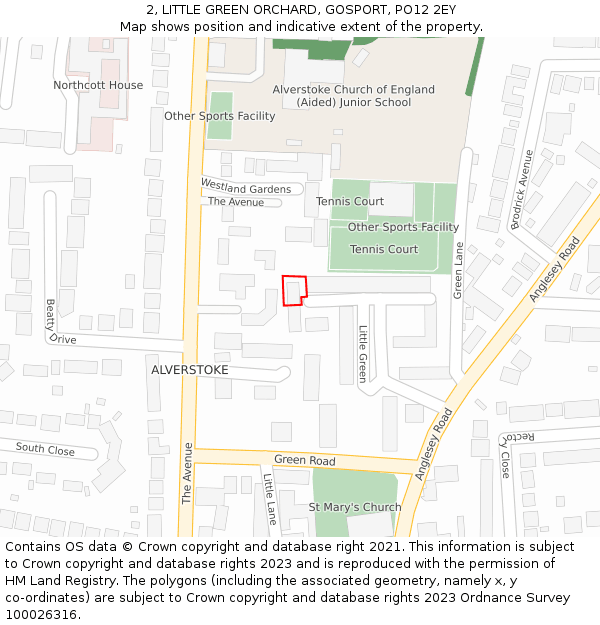 2, LITTLE GREEN ORCHARD, GOSPORT, PO12 2EY: Location map and indicative extent of plot