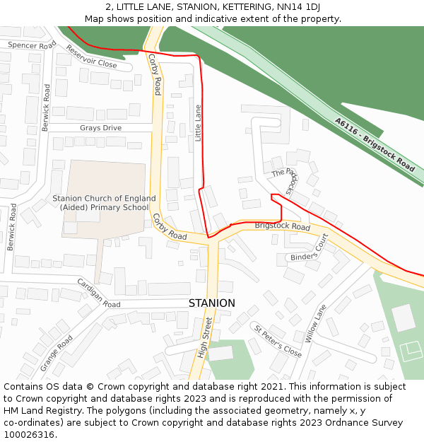 2, LITTLE LANE, STANION, KETTERING, NN14 1DJ: Location map and indicative extent of plot