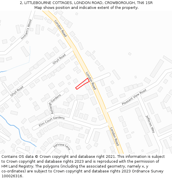 2, LITTLEBOURNE COTTAGES, LONDON ROAD, CROWBOROUGH, TN6 1SR: Location map and indicative extent of plot