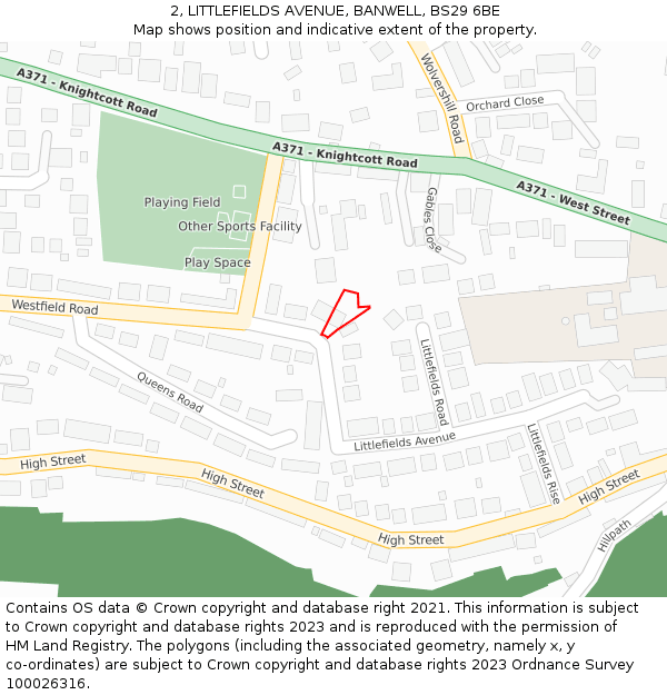 2, LITTLEFIELDS AVENUE, BANWELL, BS29 6BE: Location map and indicative extent of plot