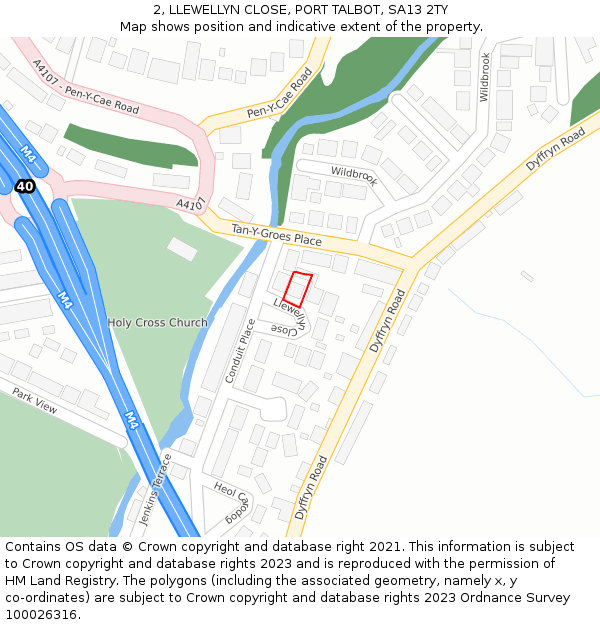 2, LLEWELLYN CLOSE, PORT TALBOT, SA13 2TY: Location map and indicative extent of plot