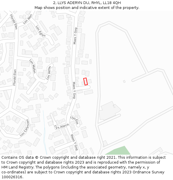 2, LLYS ADERYN DU, RHYL, LL18 4QH: Location map and indicative extent of plot