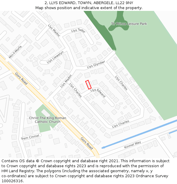 2, LLYS EDWARD, TOWYN, ABERGELE, LL22 9NY: Location map and indicative extent of plot