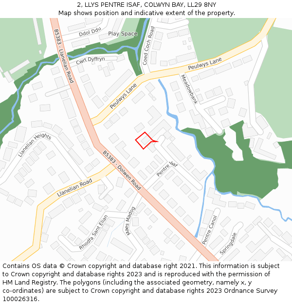 2, LLYS PENTRE ISAF, COLWYN BAY, LL29 8NY: Location map and indicative extent of plot