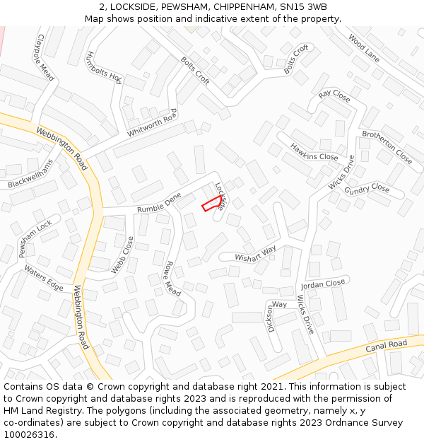 2, LOCKSIDE, PEWSHAM, CHIPPENHAM, SN15 3WB: Location map and indicative extent of plot