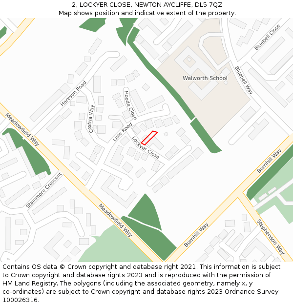 2, LOCKYER CLOSE, NEWTON AYCLIFFE, DL5 7QZ: Location map and indicative extent of plot