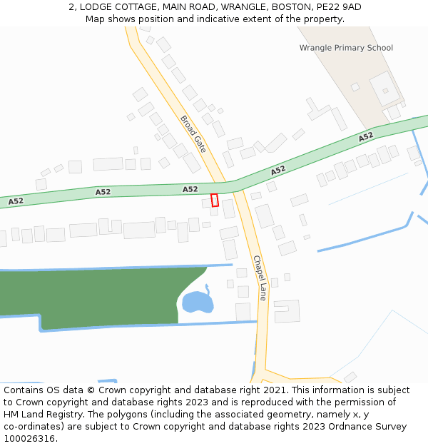 2, LODGE COTTAGE, MAIN ROAD, WRANGLE, BOSTON, PE22 9AD: Location map and indicative extent of plot