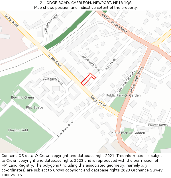 2, LODGE ROAD, CAERLEON, NEWPORT, NP18 1QS: Location map and indicative extent of plot