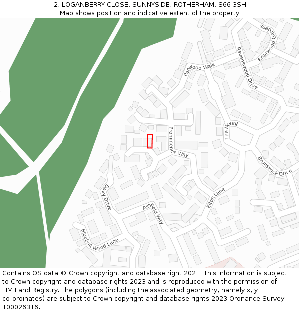 2, LOGANBERRY CLOSE, SUNNYSIDE, ROTHERHAM, S66 3SH: Location map and indicative extent of plot