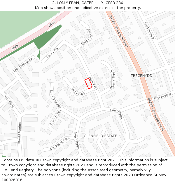 2, LON Y FRAN, CAERPHILLY, CF83 2RX: Location map and indicative extent of plot