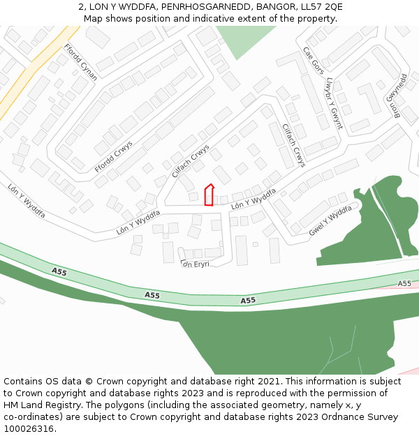 2, LON Y WYDDFA, PENRHOSGARNEDD, BANGOR, LL57 2QE: Location map and indicative extent of plot
