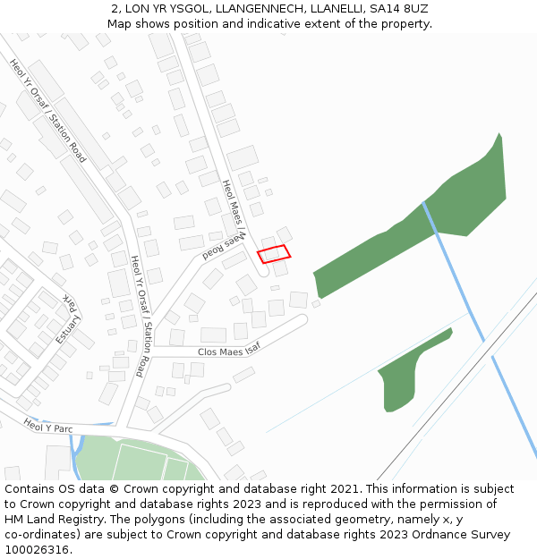 2, LON YR YSGOL, LLANGENNECH, LLANELLI, SA14 8UZ: Location map and indicative extent of plot