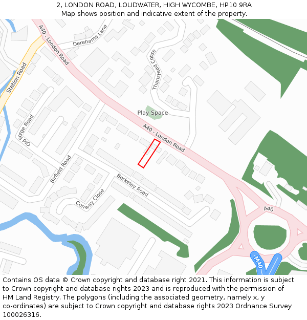 2, LONDON ROAD, LOUDWATER, HIGH WYCOMBE, HP10 9RA: Location map and indicative extent of plot