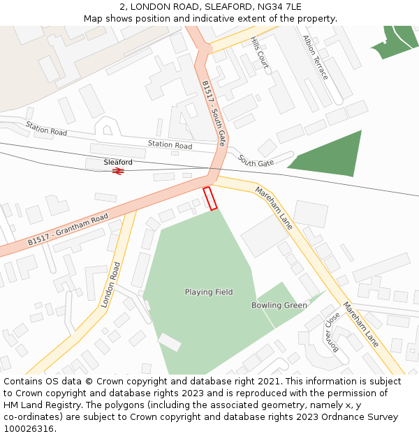 2, LONDON ROAD, SLEAFORD, NG34 7LE: Location map and indicative extent of plot