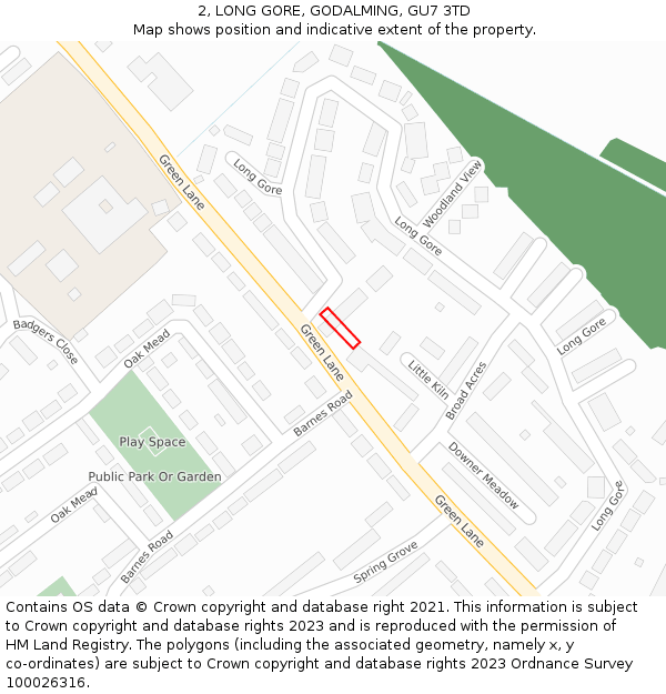 2, LONG GORE, GODALMING, GU7 3TD: Location map and indicative extent of plot