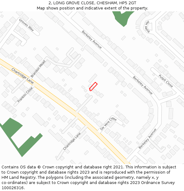 2, LONG GROVE CLOSE, CHESHAM, HP5 2GT: Location map and indicative extent of plot