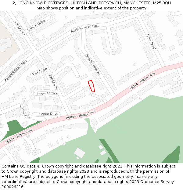 2, LONG KNOWLE COTTAGES, HILTON LANE, PRESTWICH, MANCHESTER, M25 9QU: Location map and indicative extent of plot