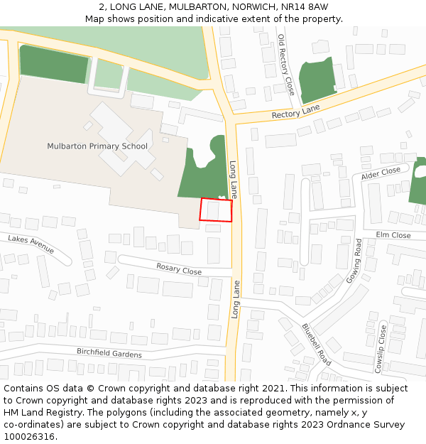 2, LONG LANE, MULBARTON, NORWICH, NR14 8AW: Location map and indicative extent of plot