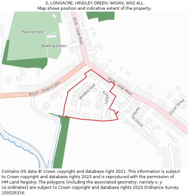 2, LONGACRE, HINDLEY GREEN, WIGAN, WN2 4LL: Location map and indicative extent of plot