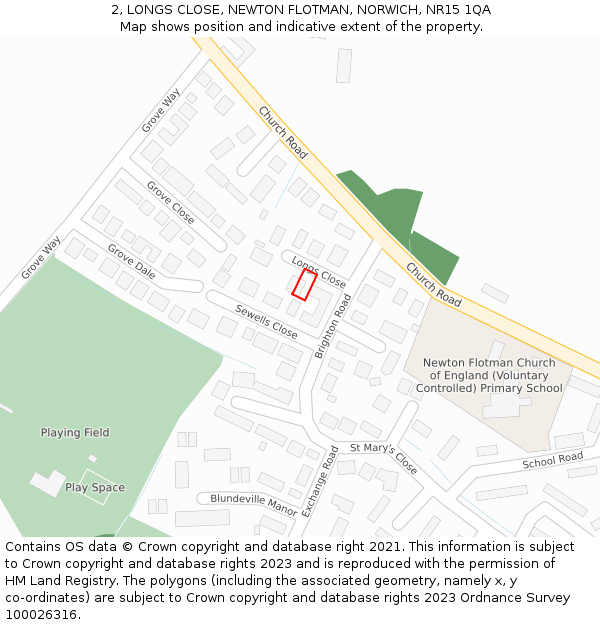 2, LONGS CLOSE, NEWTON FLOTMAN, NORWICH, NR15 1QA: Location map and indicative extent of plot