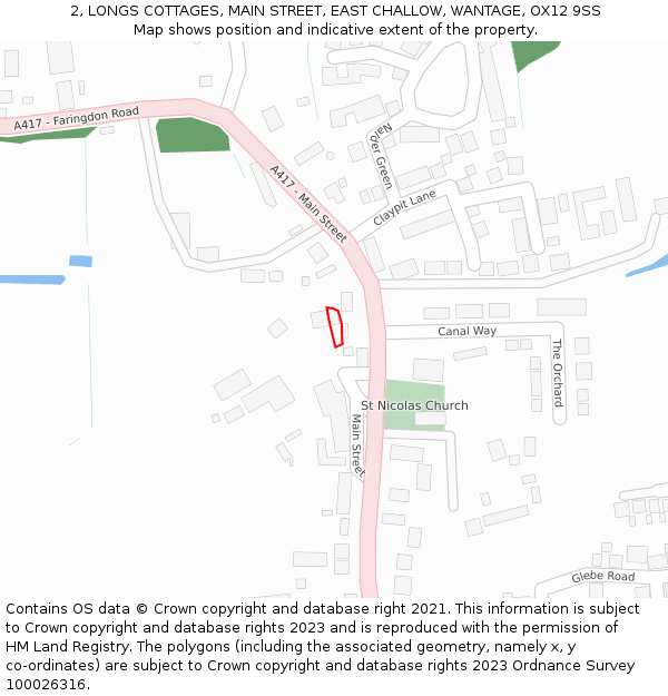 2, LONGS COTTAGES, MAIN STREET, EAST CHALLOW, WANTAGE, OX12 9SS: Location map and indicative extent of plot