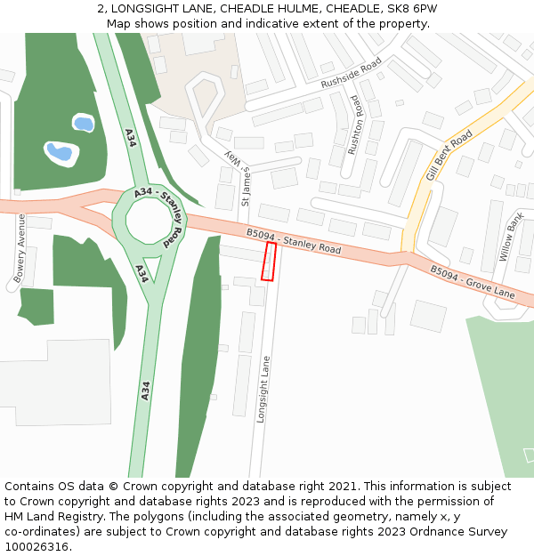 2, LONGSIGHT LANE, CHEADLE HULME, CHEADLE, SK8 6PW: Location map and indicative extent of plot