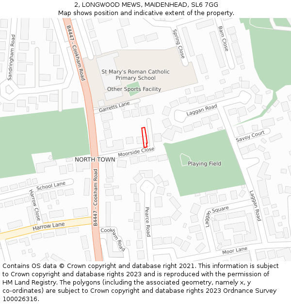 2, LONGWOOD MEWS, MAIDENHEAD, SL6 7GG: Location map and indicative extent of plot