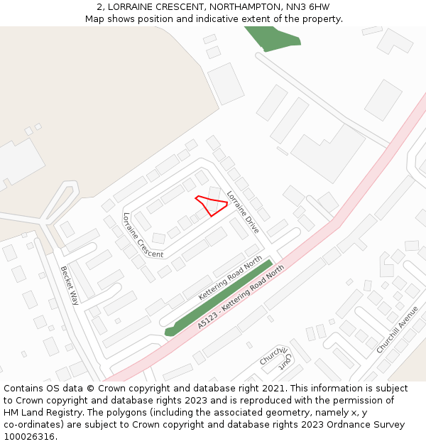 2, LORRAINE CRESCENT, NORTHAMPTON, NN3 6HW: Location map and indicative extent of plot