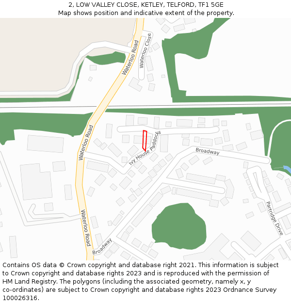 2, LOW VALLEY CLOSE, KETLEY, TELFORD, TF1 5GE: Location map and indicative extent of plot